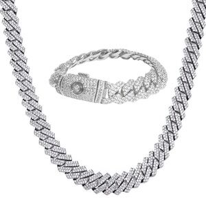 CERNUCCI • 14mm White Gold Baguette Cuban Necklace Bracelet Set